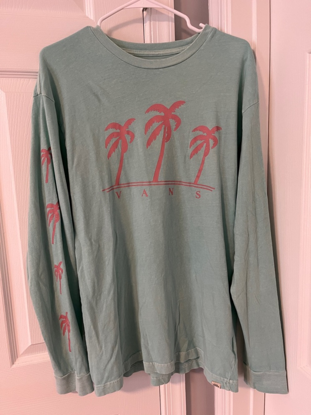 Vans Mint Green Long Sleeve Tee with Pink Palm Graphics